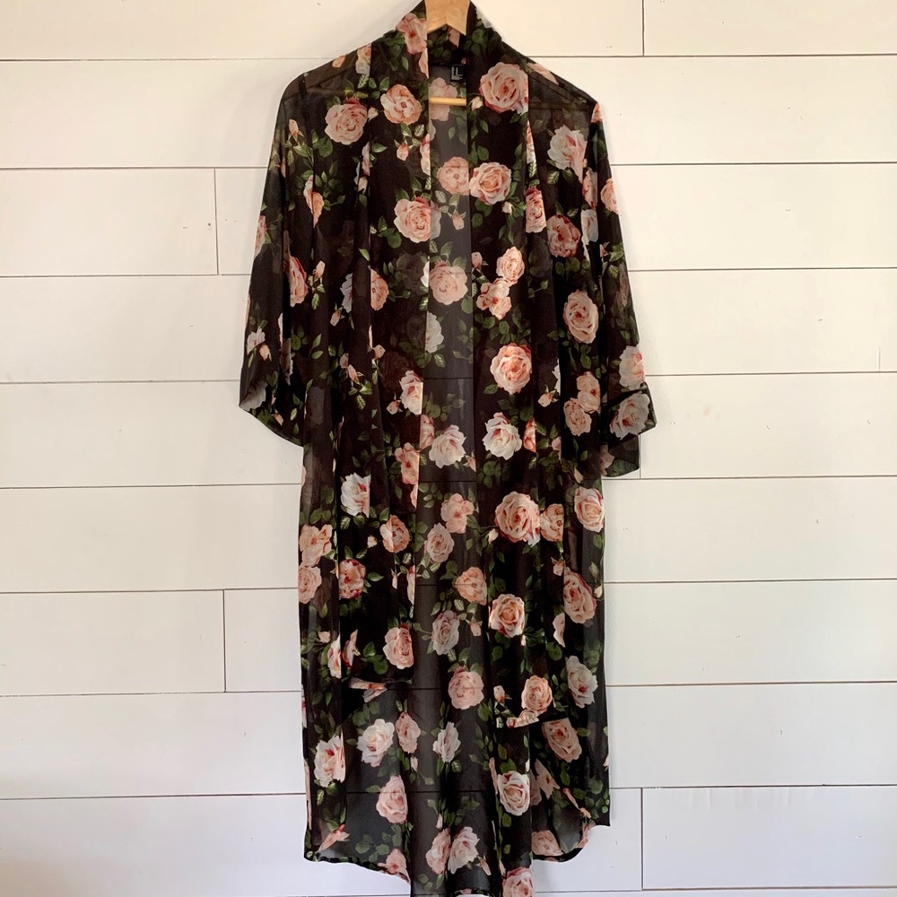 Sheer Forever 21 Rose Print Kimono